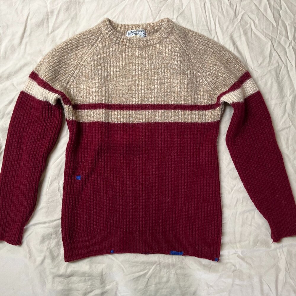 Vintage Sears Fishermen Wool Men M/L Shetland Wool Sweater Red